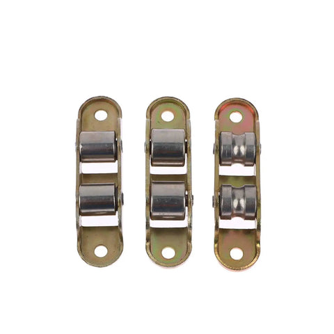Buttersmooth Double Wheel Bottom Roller For Sliding Doors And Windows Heavy Duty Flat Groove Setup showing three metal roller assemblies.