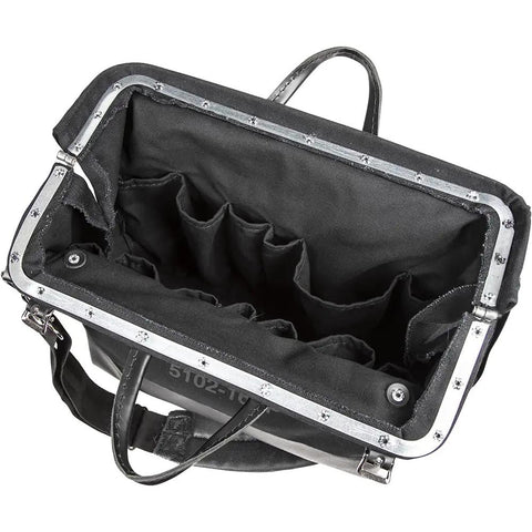 Top view of Deluxe 16 Inch Canvas Tool Bag With 13 Pockets And Detachable Shoulder Strap Large Heavy Duty Organizer For Tools