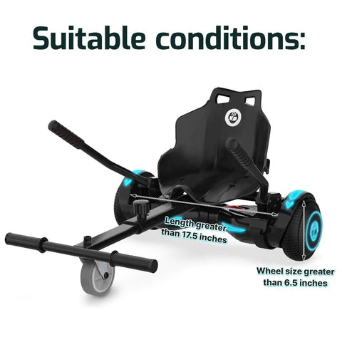 HoverflyKart Seat Attachment For 6.5 Inch To 10 Inch Self Balancing Scooters, Adjustable Frame Length And Handlebar Control, Large Black