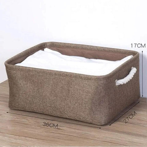Hella Spacious Collapsible Storage Bins, Slick Foldable Canvas Fabric Cubes With Handles, Solid 3 Pack Lightweight Home Office Closet Organizer That Makes Tidy Living Super Easy, brown storage bin with white interior and handles.