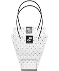Plastic Bouquet Bags With Handles For Flower Packaging, white polka dot design, floral arrangement supplies, sturdy handheld display