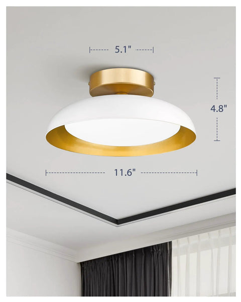 12 Inch LED Flush Mount Ceiling Light Fixture In White And Gold, 12W 1200lm, Energy Saving With 3CCT Adjustable, Modern Ceiling Light