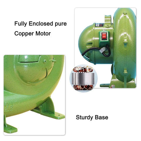 Heavy Duty Electric Air Bellow Pump For Bbq Fire Starter And Inflatable Bouncer Blower, showing copper motor and sturdy base.