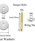 Ready To Rock M6 Hanger Bolts Kit With Wing Nuts And Flat Washers Galvanized Steel Hardware parts layout with dimensions