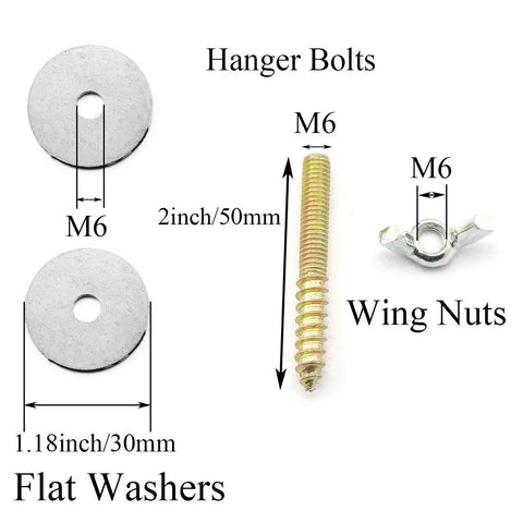 Ready To Rock M6 Hanger Bolts Kit With Wing Nuts And Flat Washers Galvanized Steel Hardware parts layout with dimensions