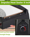 8 Inch Impulse Heat Sealer Manual Poly Bag Sealing Machine Quick Seal For Plastic Bags PE And PP Black Portable