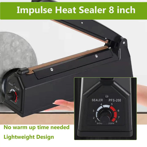 8 Inch Impulse Heat Sealer Manual Poly Bag Sealing Machine Quick Seal For Plastic Bags PE And PP Black Portable