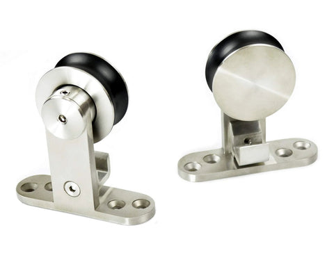 Integrated Soft Close Sliding Barn Door Hardware Kit In Brushed Stainless Steel, Top Mount Track System For Studio Doors