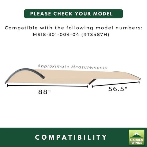 Reinforced RipLock 350 Replacement Canopy Top dimensions and model compatibility for Mainstays Big and Tall Bungee Swing RTS487H.