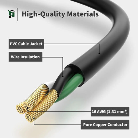 Close-up of Heavy Duty Outdoor Extension Cord 25 Foot Waterproof 16 Gauge 3 Conductor Black Power Cable showing copper conductors and insulation.