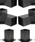 Tough As Nails 4Piece 3Way Corner Brackets Kit With Post Bases And Mounting Hardware, black heavy duty metal connectors.