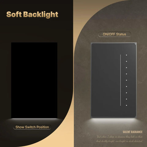 Slick Smart WiFi Dimmer Switch Offering Full Screen Touch And Air Gesture Control Neutral Wire Required Anti Glare White Panel shown with soft backlight.