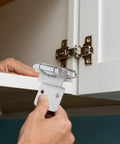 Installing Set Of 8 3/8 Inch Inset Cabinet Hinges With Self Closing, Flush Mount, Silver Nickel Finish on white cupboard door