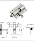 304 Stainless Steel Spring Open Bolt Latch Door Lock For Easy Access And Tight Security with technical diagram