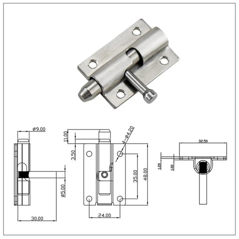 304 Stainless Steel Spring Open Bolt Latch Door Lock For Easy Access And Tight Security with technical diagram