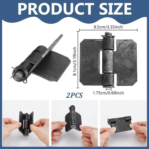 Heavy Duty Weldable Hinges Set 2 Pack Solid Iron Weld On Hinges In Black Three Point Two By Three Point Three Inch Each shown