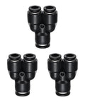 3 Way Y Splitter Push To Connect Fittings For Pneumatic Systems Plastic No Fuss Quick Lock Air Line Connector, pack of 3, black