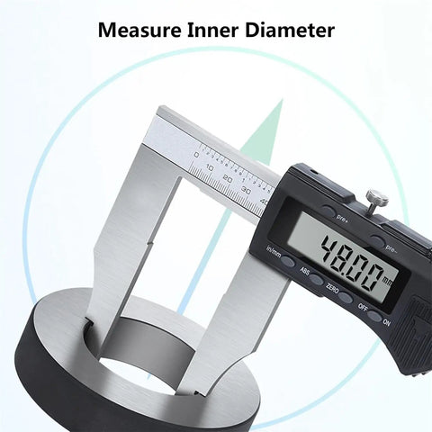 Large Range Long Jaw Digital Caliper 0-800mm/31.5 Inch measuring inner diameter with LCD screen, stainless steel tool.