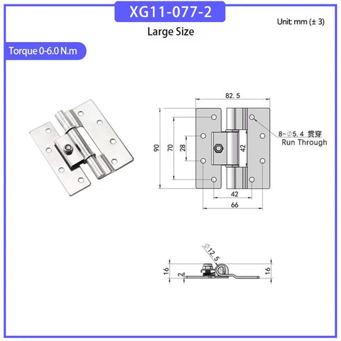 Front and side views of XG11-077-2 adjustable torque hinge, stainless steel; Amazon brand heavy-duty industrial hardware