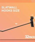 Heavy Duty 10 Inch Slatwall Hooks 32 Pack With 30 Lb Capacity For Garage Tools And Retail Displays Anti Rust Powder Coated Steel