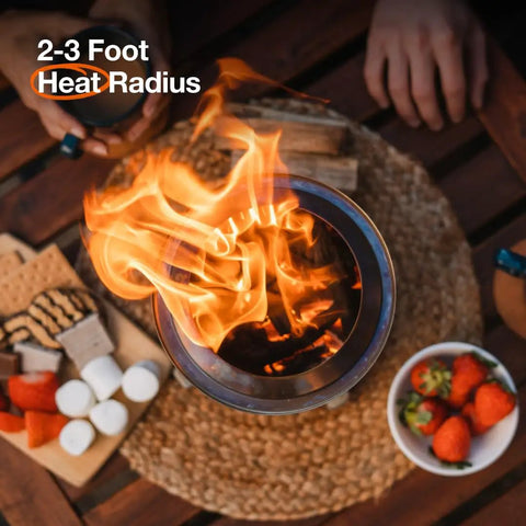 Tabletop Smokeless Fire Pit With Stand 7 Inch Stainless Steel Bonfire With Food And Drinks On Table