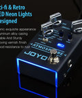 Digital Reverb Guitar Pedal With Nine Modes Including Spring Church Plate Shimmer And More MOD Control And Trail Bypass Atmosphere R14 in dark setting with neon blue lights.