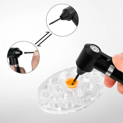 Close-up of Electric Ink Mixer Kit For Pigments And Eyebrow Colors blending pigment in a tray with mixing stick detail