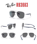 RB3683 Square Sunglasses Unisex 56mm Silver Frame Dark Grey Lenses, 100 Percent UV Protection, Large Fit With 135mm Hinge To Hinge