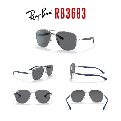 RB3683 Square Sunglasses Unisex 56mm Silver Frame Dark Grey Lenses, 100 Percent UV Protection, Large Fit With 135mm Hinge To Hinge