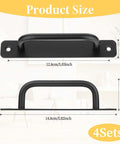 4 Pack Black Aluminum Alloy 5 Inch Hole Center Gate Handles For Sliding Barn Doors And Bifold Closet Doors With Plate Includes 8 Screws Durable Door Pull Handles For Pocket Doors Heavy Duty Construction showing size dimensions.