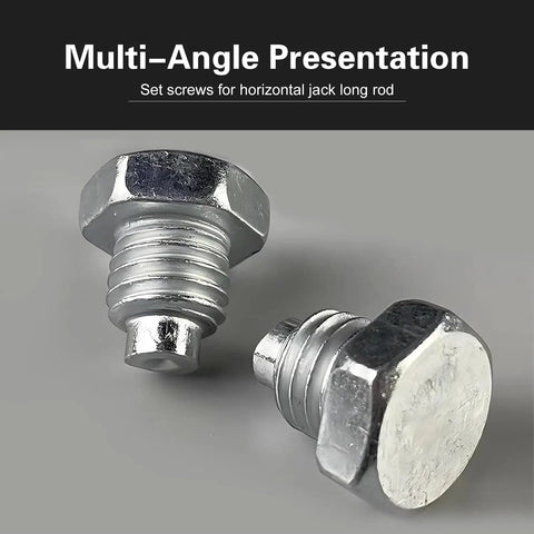 Two Piece Floor Jack Handle Bolt Set For Three And Four Ton Horizontal Hydraulic Jacks With 12 By 1.75 Precision Threads, silver screws.