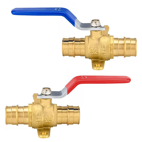 Two Pack Three Quarter Inch PEX A Expansion Ball Valve With Drop Ear Brass Shut Off For PEX A Pipes Red And Blue ASTM F1960 Lead Free