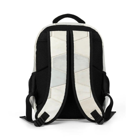 Back view of Neutral Marble Hexagon Tile Texture Printed Unisex Backpack With Large Capacity For Daily Use Durable Polyester Daypack
