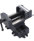 Heavy Duty 4 Inch Cross Slide Drill Press Vise Made From Industrial Grade Cast Steel With Precision 100 Mm Jaw Opening, close-up view.