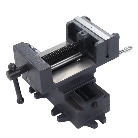 Heavy Duty 4 Inch Cross Slide Drill Press Vise Made From Industrial Grade Cast Steel With Precision 100 Mm Jaw Opening, close-up view.