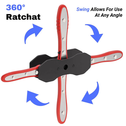 Brake Caliper Compression Tool With 360 Degree Rotating Ratchet For Piston Retraction And Two Steel Plates shown in motion