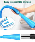 Two Piece Must Have Handy Dryer Vent Cleaner Kit With Vacuum Attachments For Lint Removal, blue hose shown connected to hand
