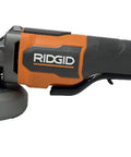 18 Volt Brushless Cordless 4 1 2 Inch Paddle Switch Angle Grinder Power Tool shown from side with a gray wheel and orange accents.