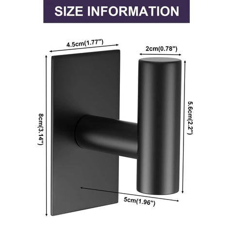Heavy Duty Adhesive Wall Towel Hooks Waterproof No Drill Mount For Kitchen Bathroom Closet Black 4 Pack size dimensions image