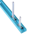 One Quarter Inch T Track Bolts And Knobs Kit in blue T-track with two stainless steel bolts visible