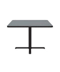 Front view of Gray Granite Top 42 Inch Square Bar Table With Black Cast Iron Base And Steel Column For Cafe And Break Room High Pressure Laminate Top