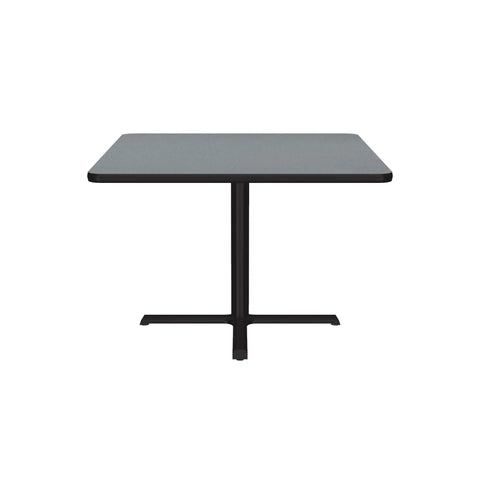 Front view of Gray Granite Top 42 Inch Square Bar Table With Black Cast Iron Base And Steel Column For Cafe And Break Room High Pressure Laminate Top
