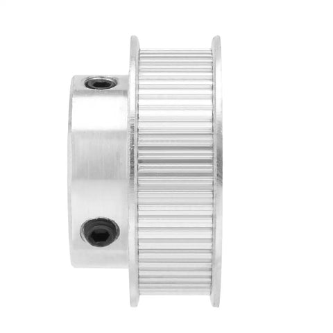 Side view of Beefy Aluminum MXL 60 Tooth Timing Belt Pulley With 6mm Bore Synchronous Wheel For 10mm Wide Belts Built For 3D Printers And CNC Machines Durable Silver Finish
