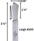 Heavy Duty Eight Degree Dovetail Router Bit Featuring Carbide Tips And Thirteen Sixteenths Inch Diameter, side view with measurements.