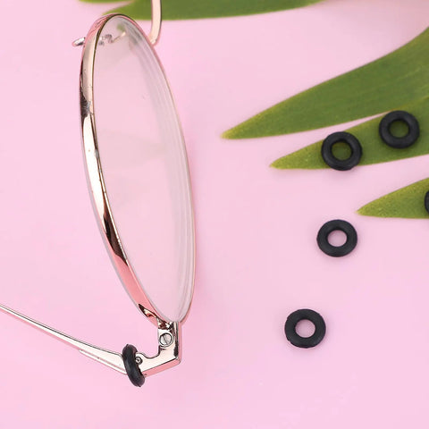 Close-up of glasses frame with silicone rings, part of Glasses Repair Kit With Hinge Tighteners, Frame Grips And Silicone Rings.