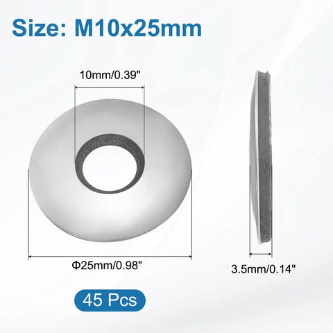 45Pcs M10x25mm Bonded Sealing Washers Featuring 304 Stainless Steel On One Side And EPDM Rubber On The Other Waterproof Gaskets For Screws Bolts ID 10mm OD 25mm Thickness 3.5mm Durable Leak Proof Seals For Outdoor And Indoor Use, size shown