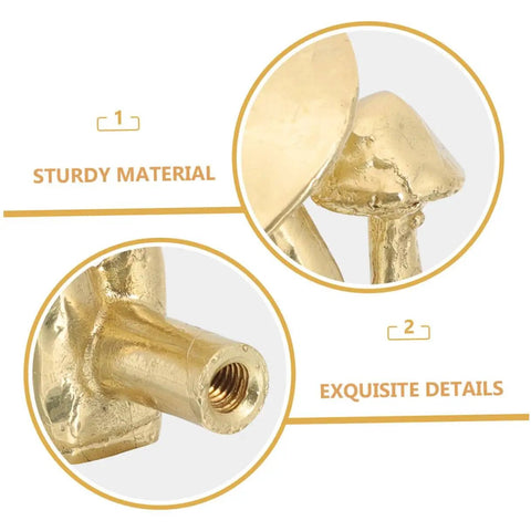 Close-up of Brass Mushroom Cabinet Knobs And Drawer Pulls 2 Pack Polished Brass Handles For Kitchen Bathroom Wardrobe, sturdy material.