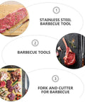 Stainless Steel Barbecue Tool Set With Grilling Fork And Cutter Wood Handle Outdoor BBQ Utensils For Grill Masters And Camping