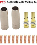 MIG MAG Welding Torch Consumables Kit 14 Piece 14AK Compatible Gas Nozzle Contact Tips Nozzle Holder Pro Grade Copper