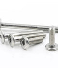 Top Tier 304 Stainless Steel Flat Head Hex Socket Cap Screws M2 M3 M4 M5 35 Mm Allen Bolts For Furniture And DIY Woodworking Projects 100 Piece Kit arranged on white background.